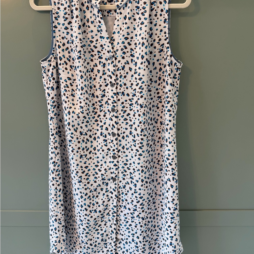 CAbi White and Blue Sleeveless Mini Dress